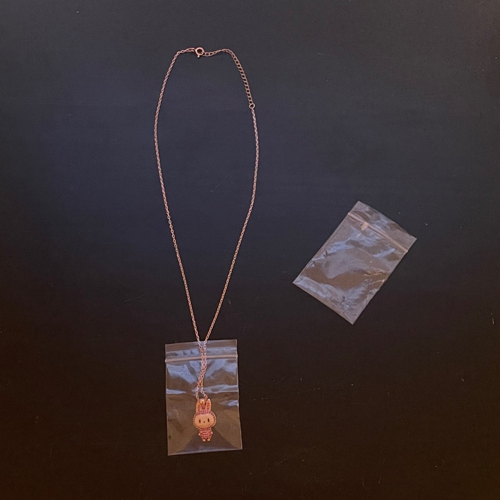 NWOT Pink Jeweled Labubu Pendant Necklace